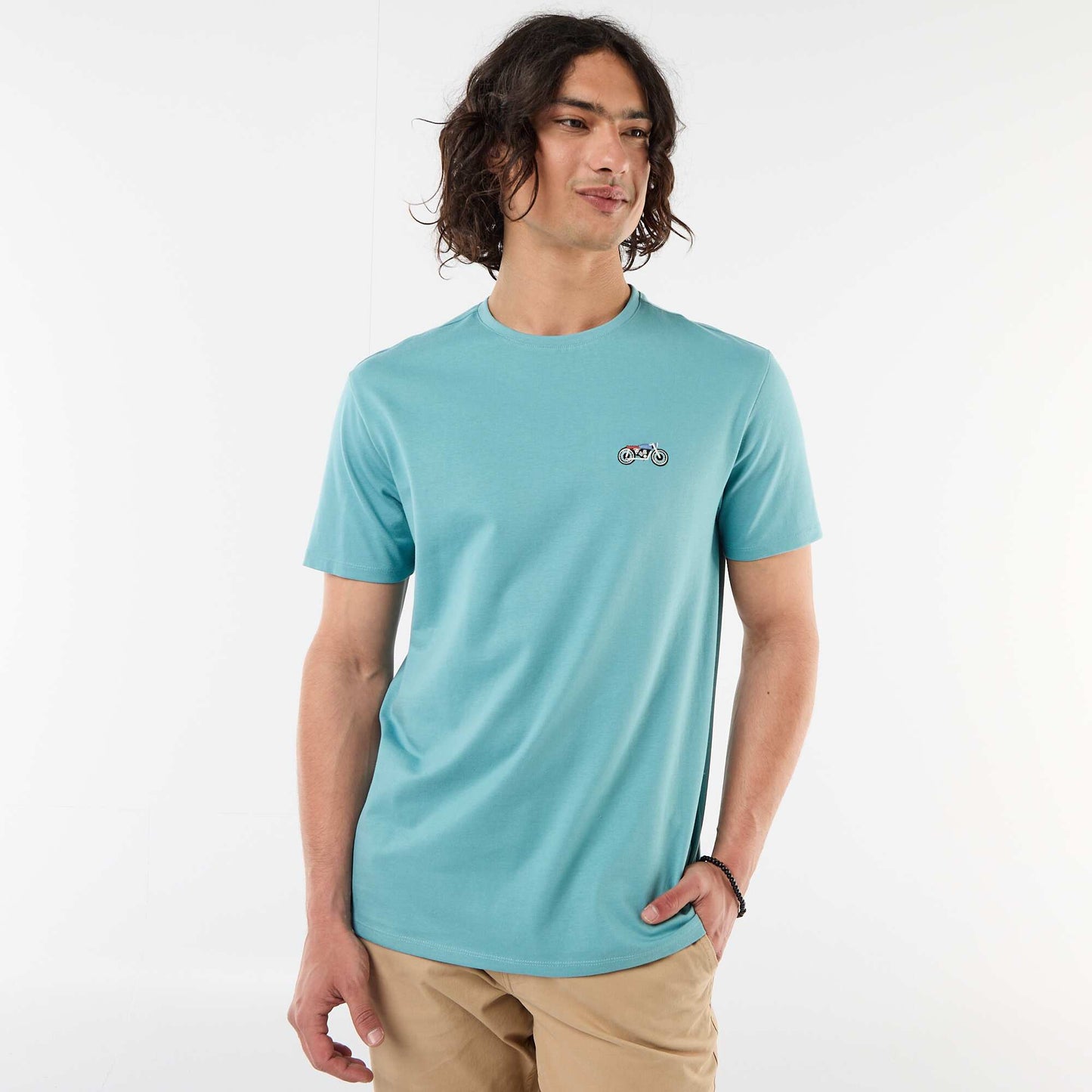 T-shirt uni à manches courtes avec broderie BLEU