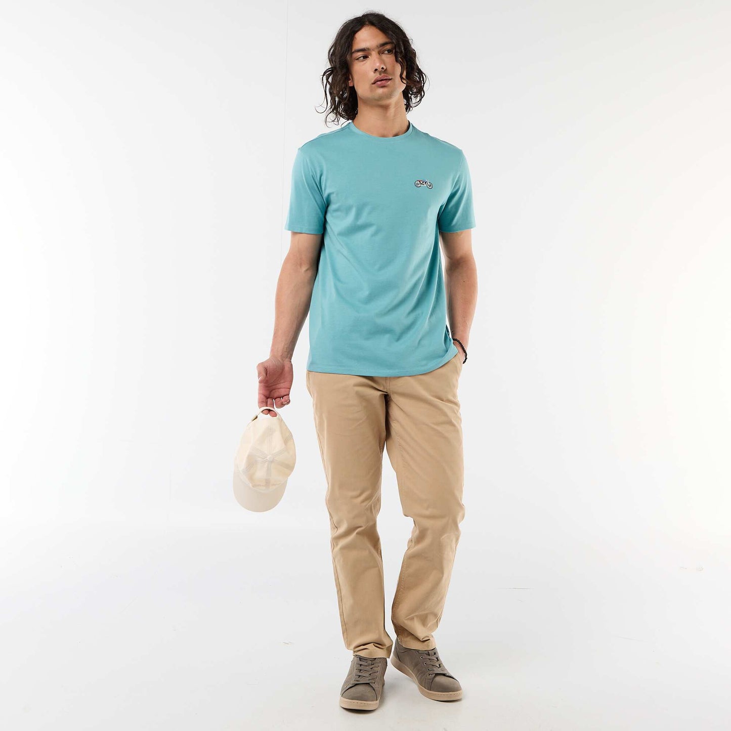 T-shirt uni à manches courtes avec broderie BLEU