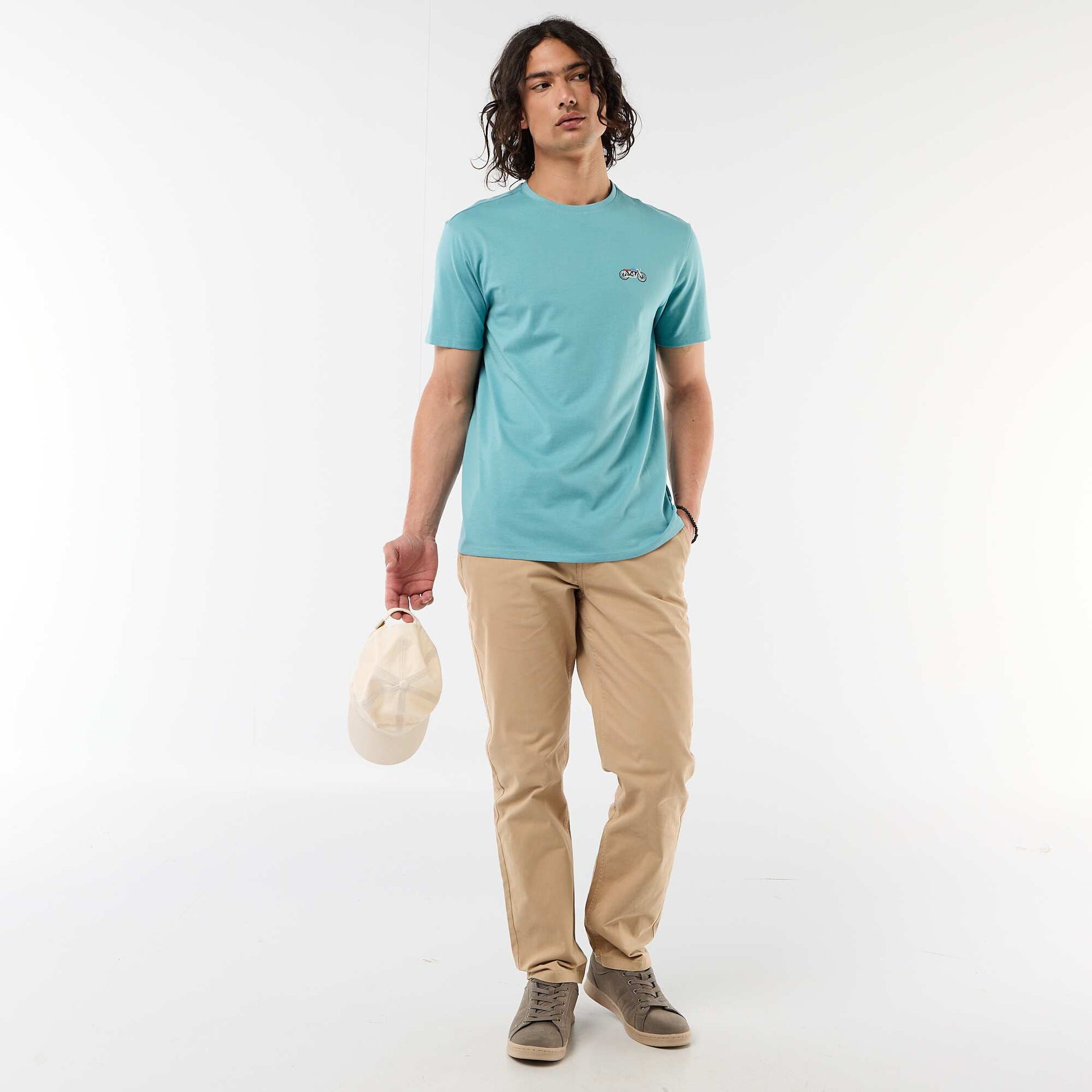 T-shirt uni à manches courtes avec broderie BLEU