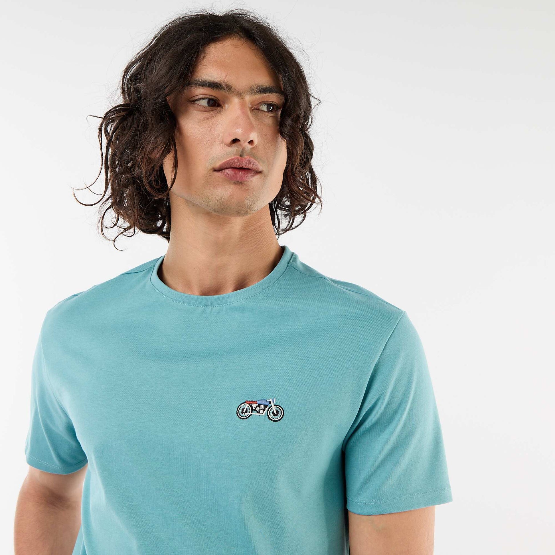 T-shirt uni à manches courtes avec broderie BLEU