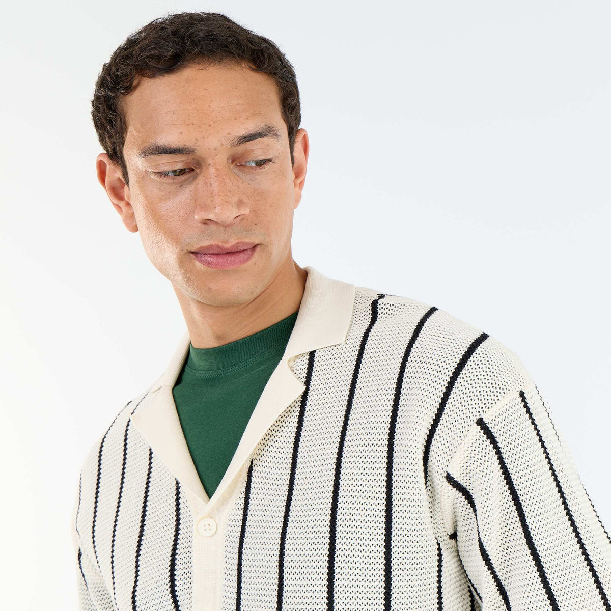 Chemise à manches courtes en maille ajourée BEIGE