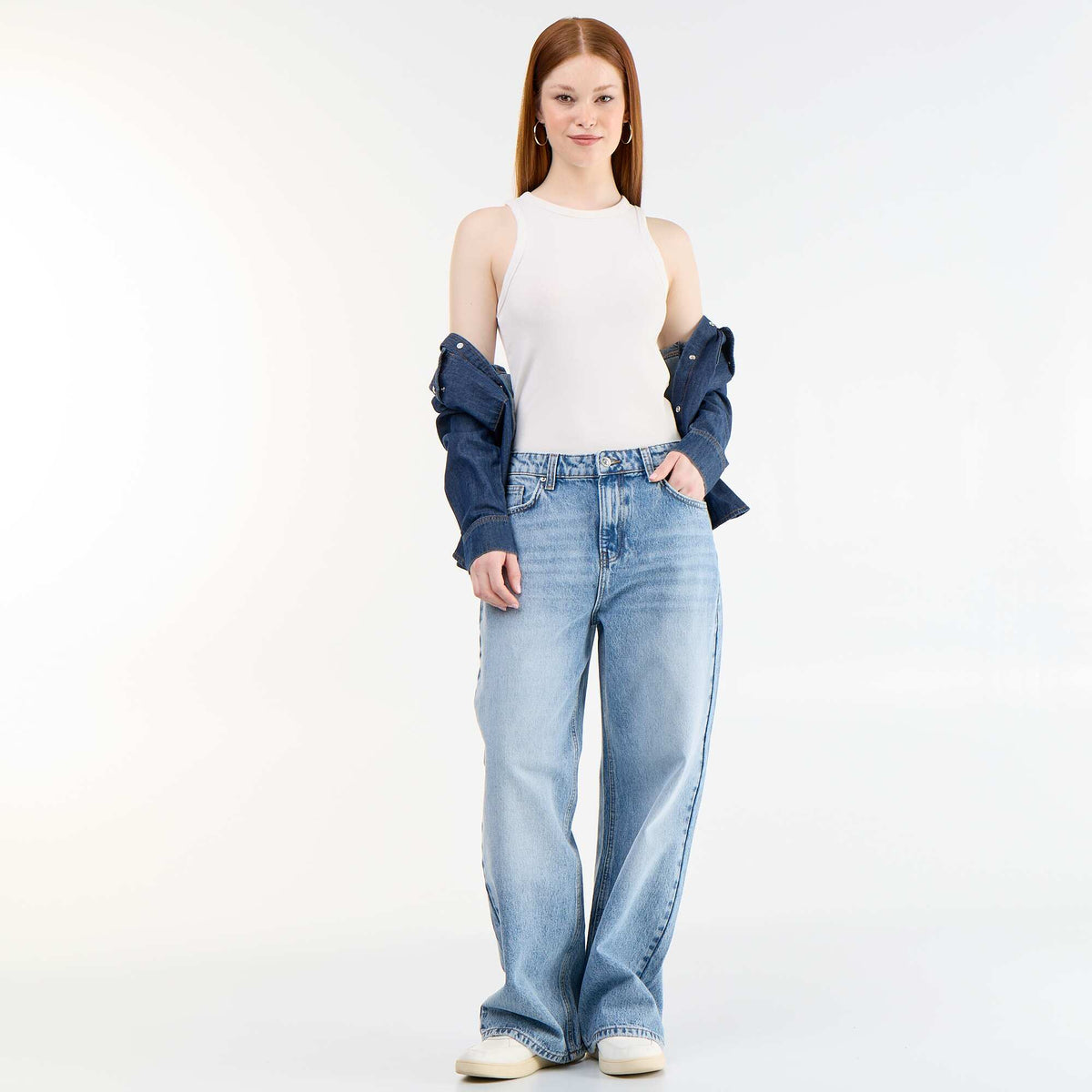 Pantalon denim coupe baggy BLEU