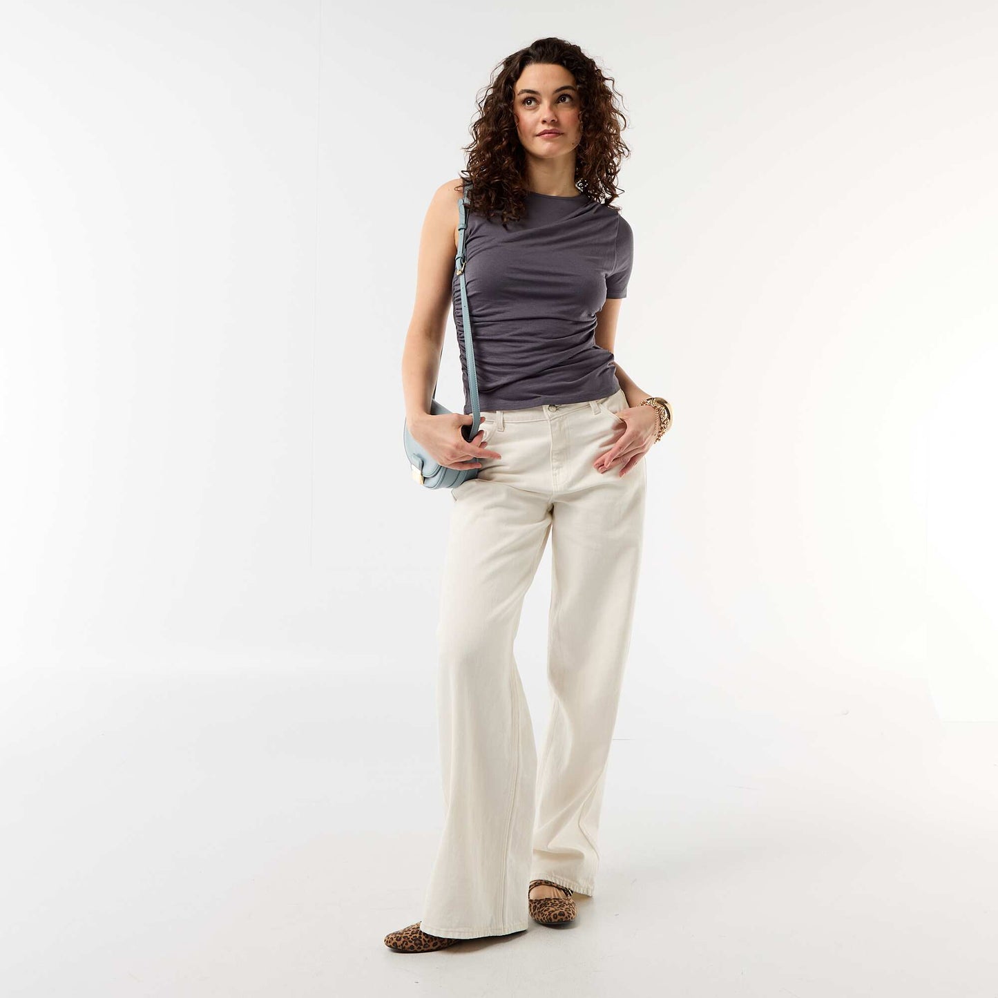 Tee-shirt asymétrique avec drapé épaule GRIS
