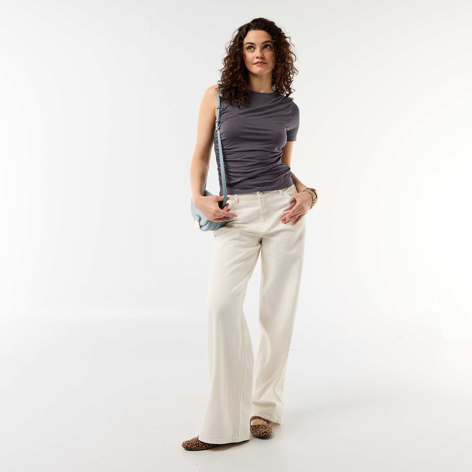 Tee-shirt asymétrique avec drapé épaule GRIS