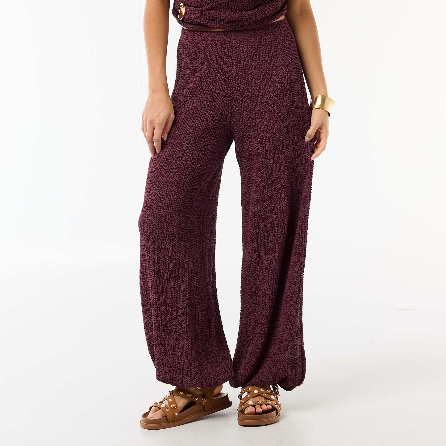 Pantalon femme en maille crinkle forme balloon VIOLET