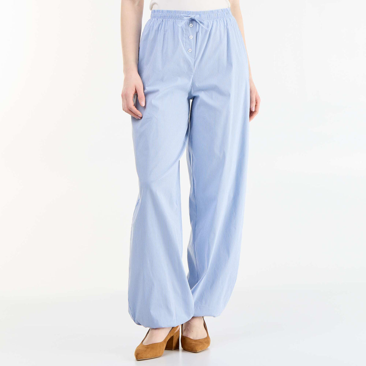 Pantalon large rayé forme balloon BLEU