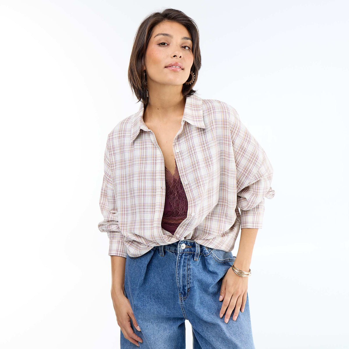 Chemise à carreaux BEIGE