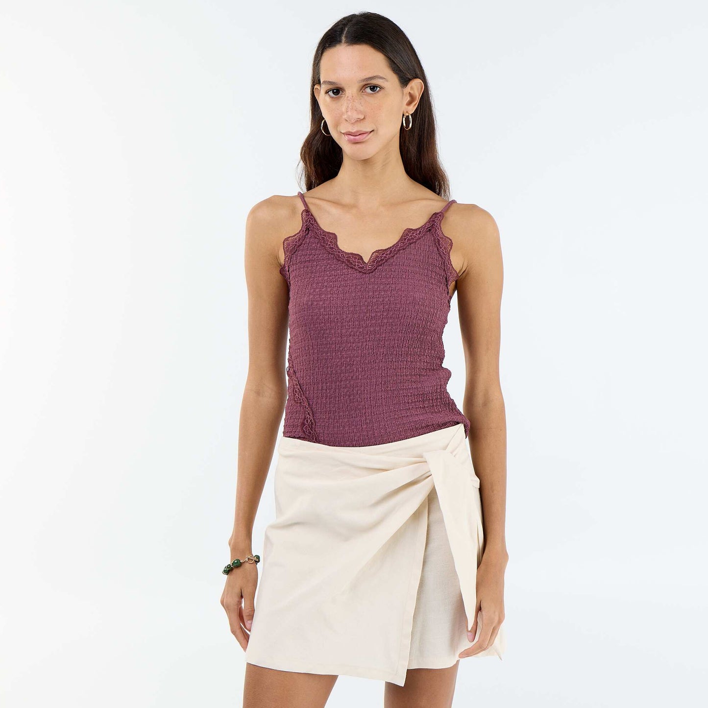 Jupe short léger avec ceinture à nouer BEIGE