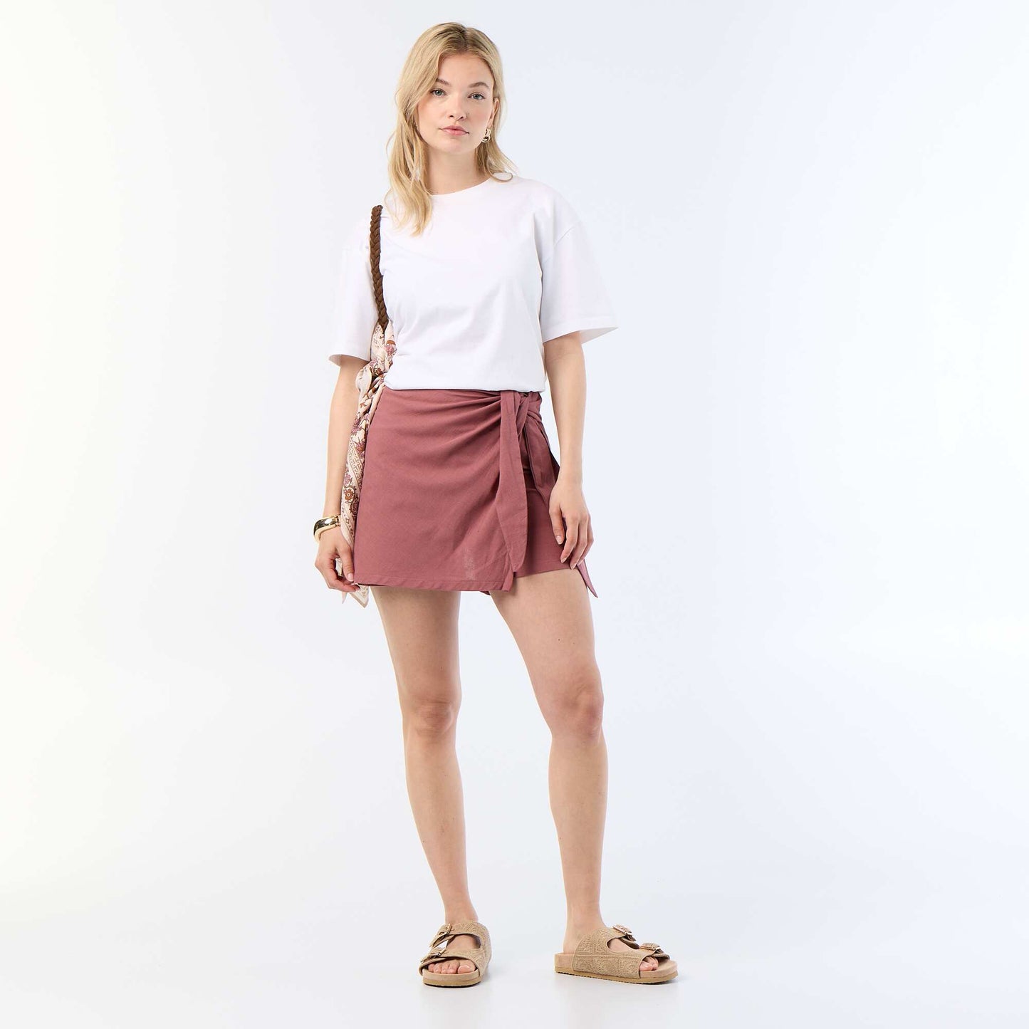 Jupe short léger avec ceinture à nouer ROSE