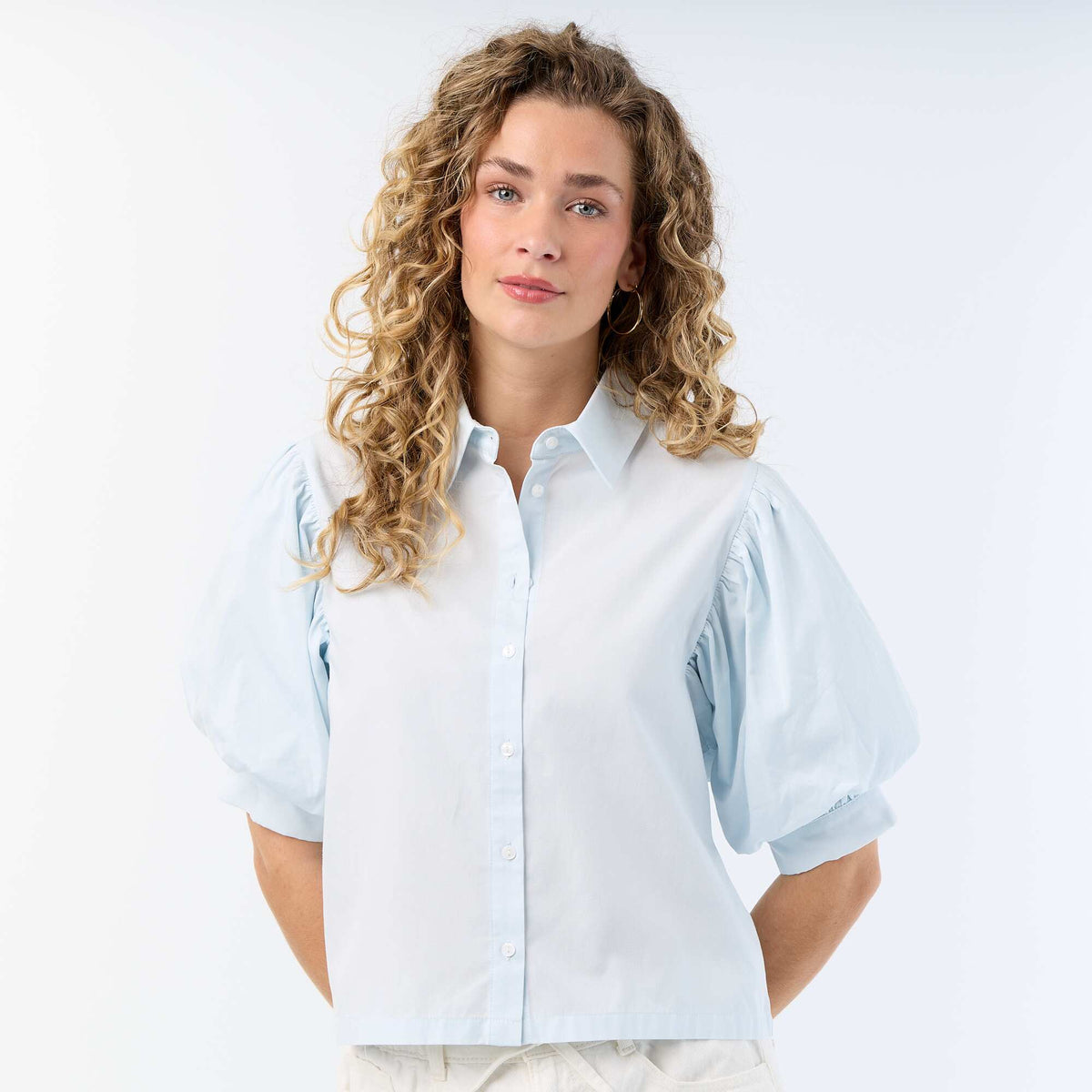 Chemise à manches courtes forme ballon BLEU