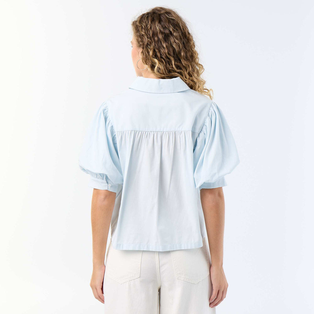 Chemise à manches courtes forme ballon BLEU