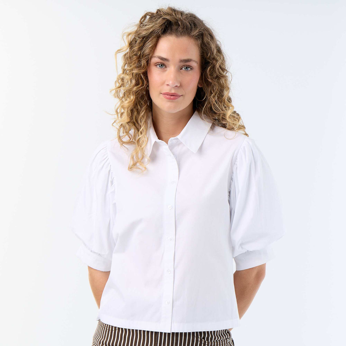 Chemise à manches courtes forme ballon BLANC