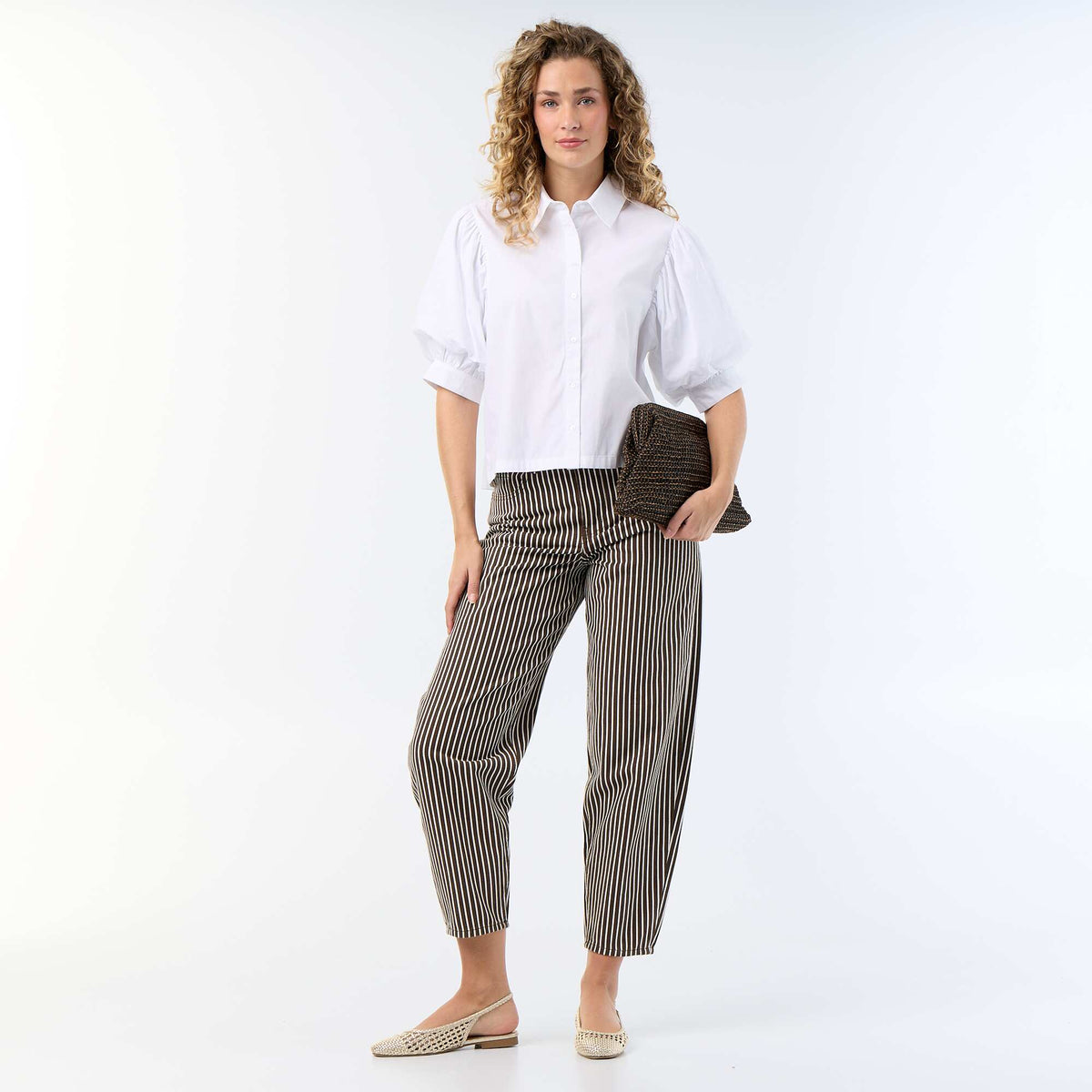 Chemise à manches courtes forme ballon BLANC