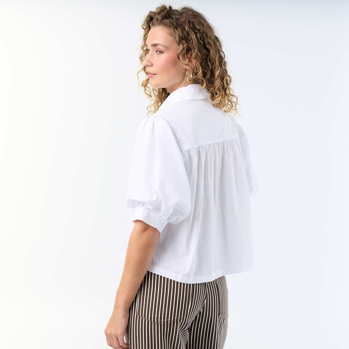 Chemise à manches courtes forme ballon BLANC