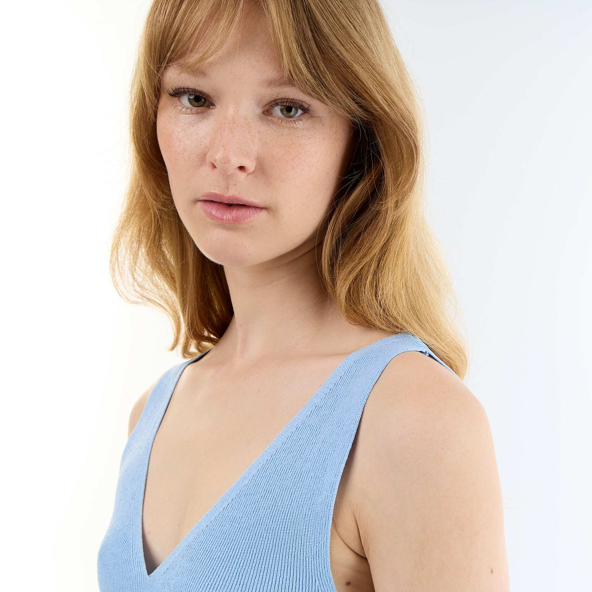 Débardeur peplum en maille côtelée BLEU