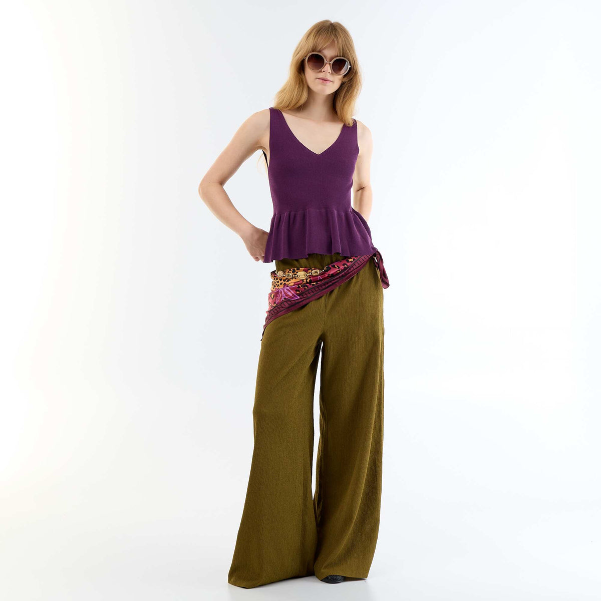Débardeur peplum en maille côtelée VIOLET