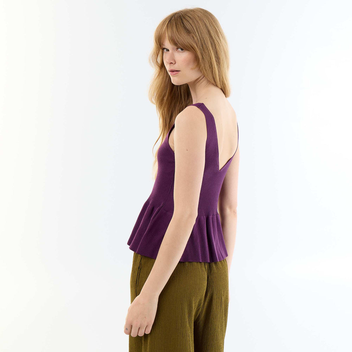 Débardeur peplum en maille côtelée VIOLET