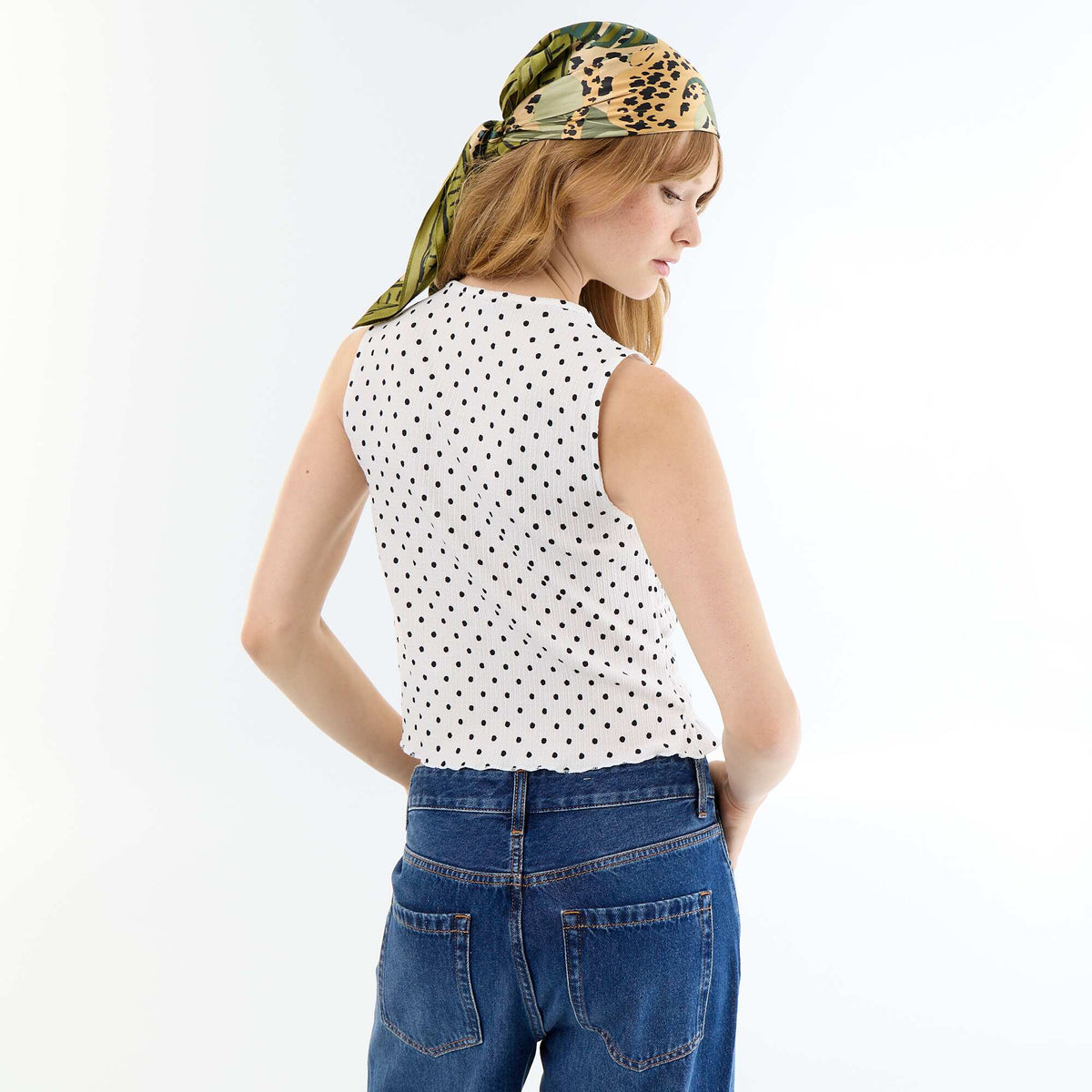 Top en maille gaufrée sans manches BLANC