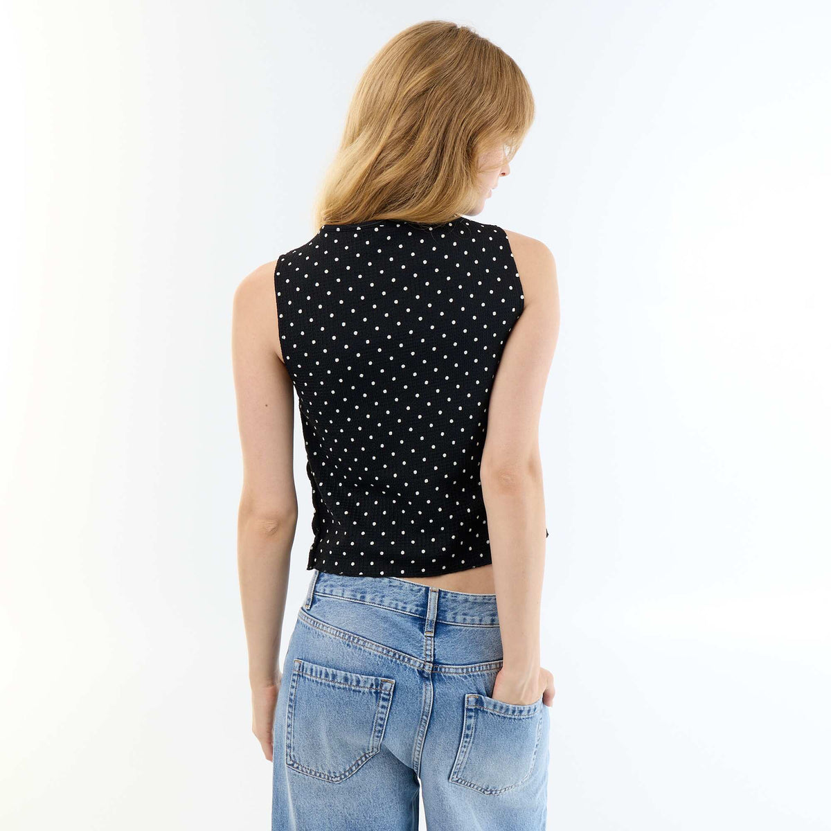 Top en maille gaufrée sans manches NOIR