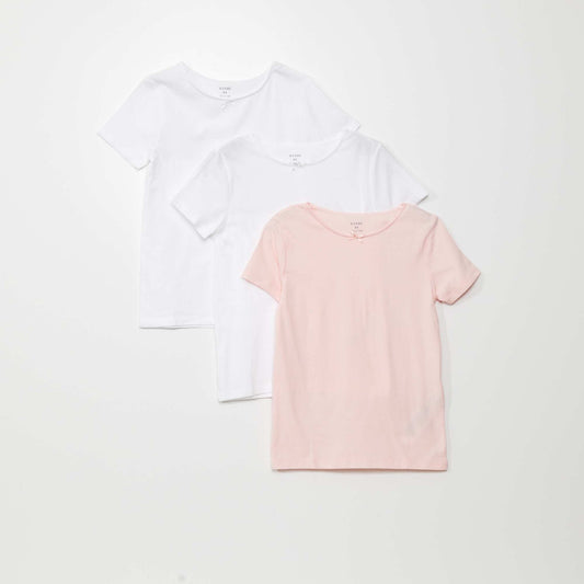 Lot de 3 maillots de corps en coton blanc/rose