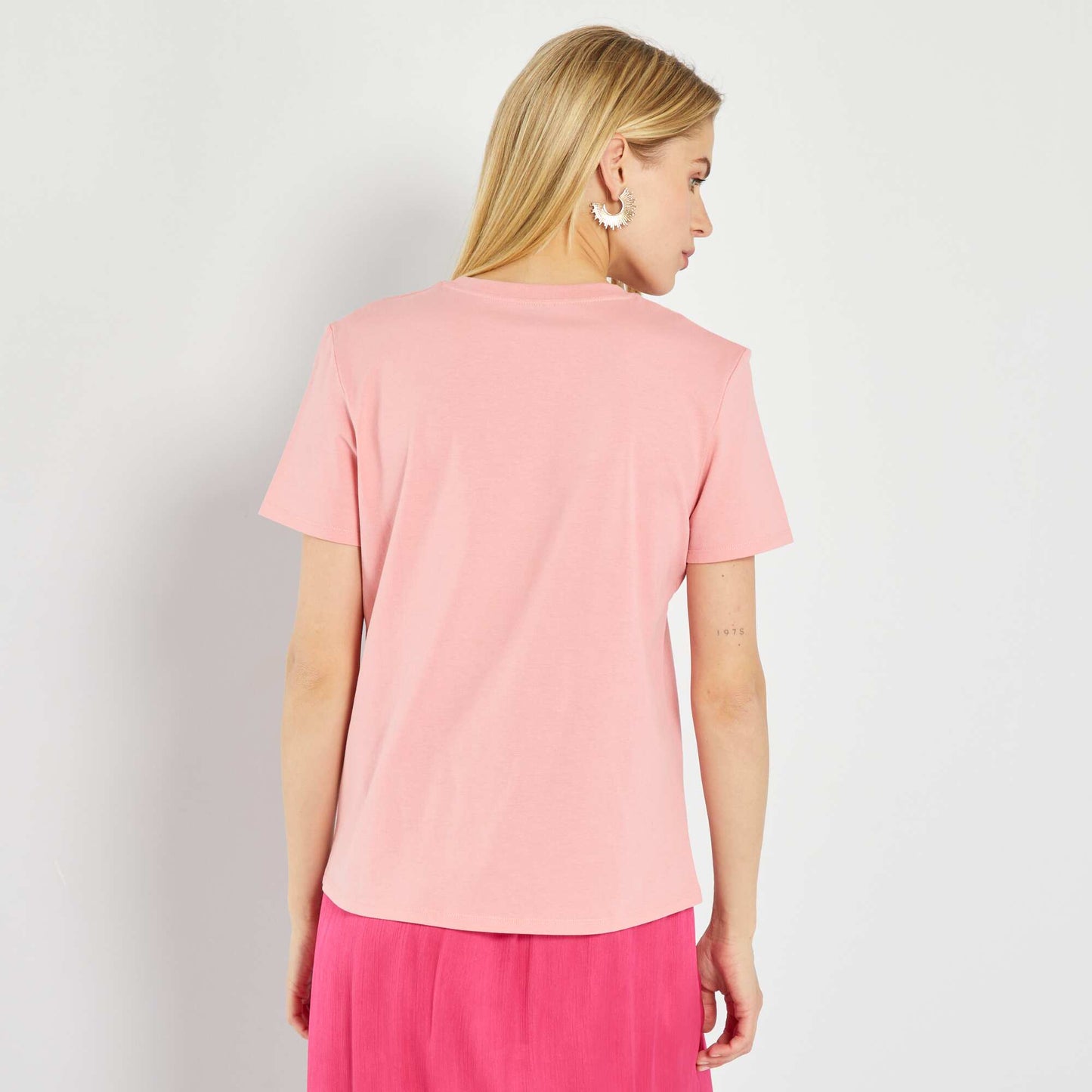 T-shirt uni en jersey Rose