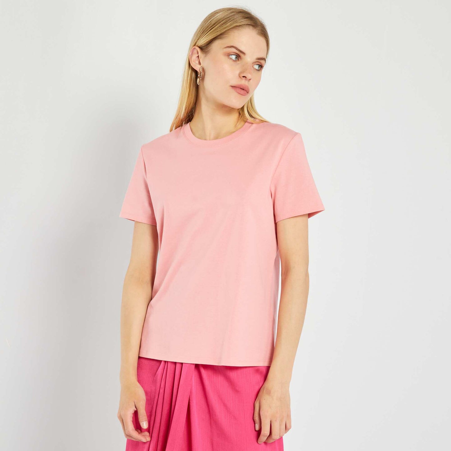 T-shirt uni en jersey Rose