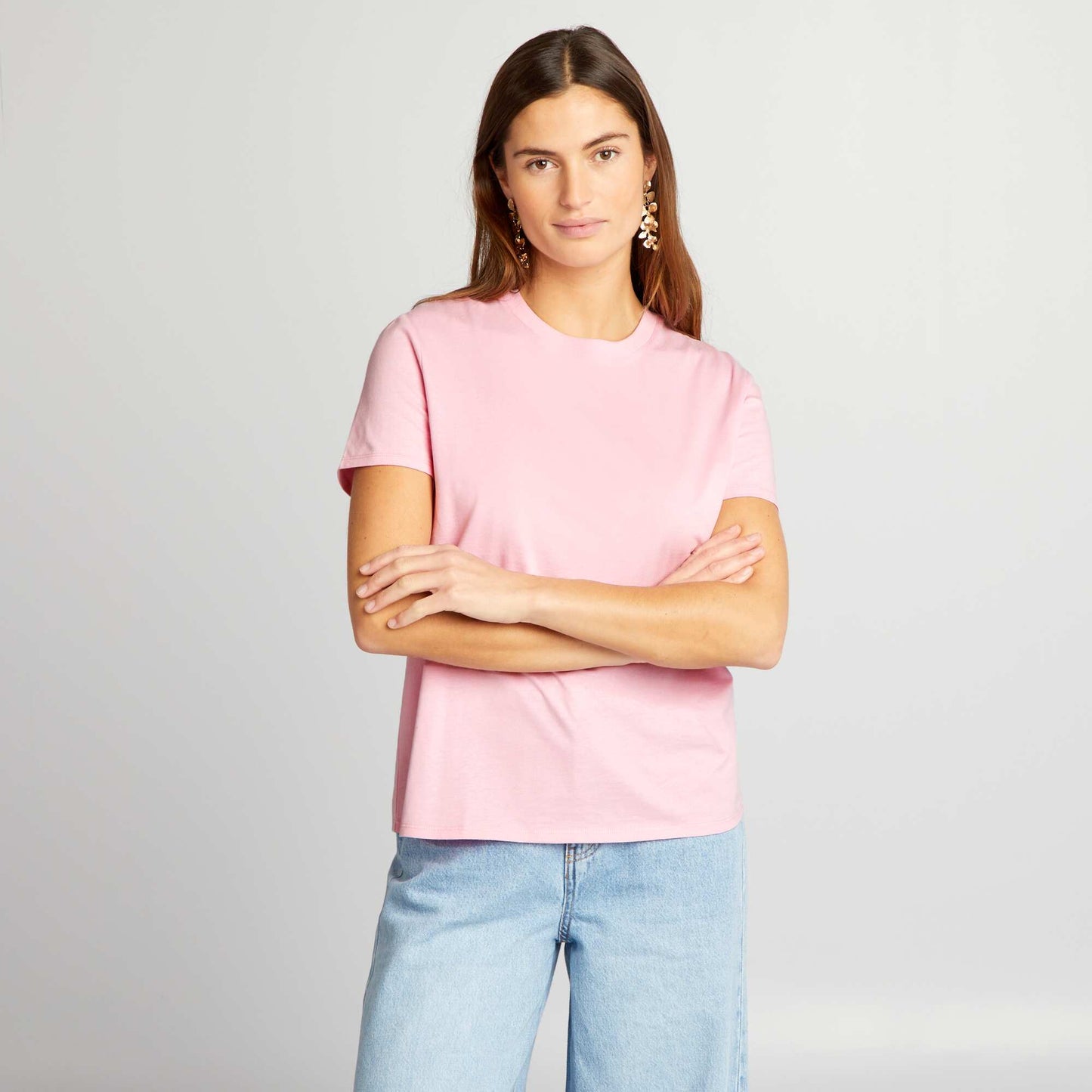 T-shirt uni en jersey rose doux