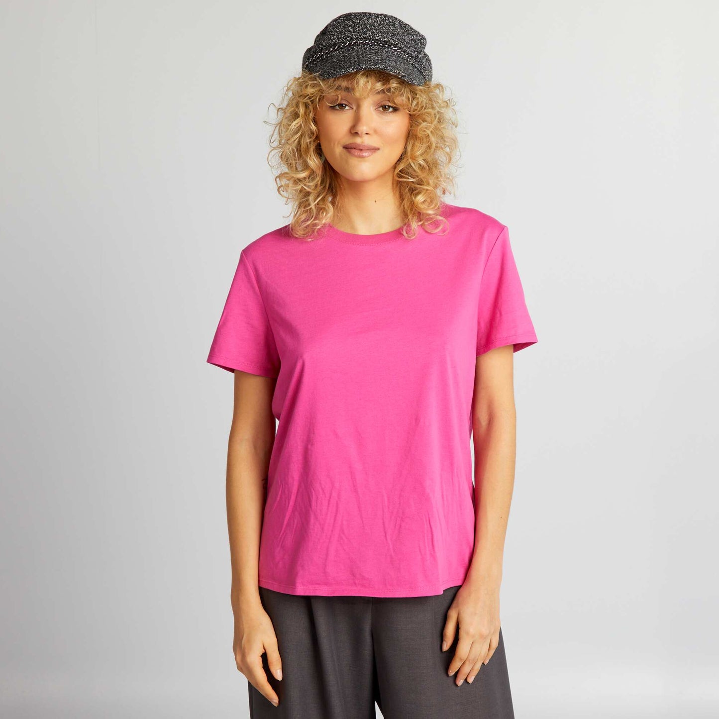 T-shirt uni en jersey Rose