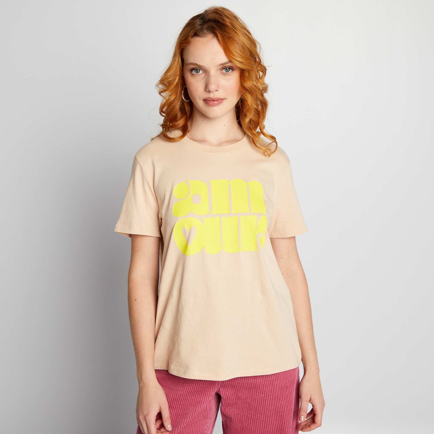 T-shirt en jersey imprimé Beige 'amour'