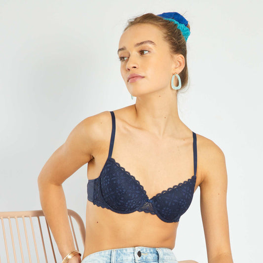 Soutien-gorge paddé dentelle bleu marine