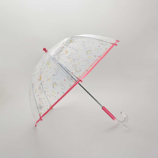 Parapluie transparent 'chat et arc-en-ciel' rose