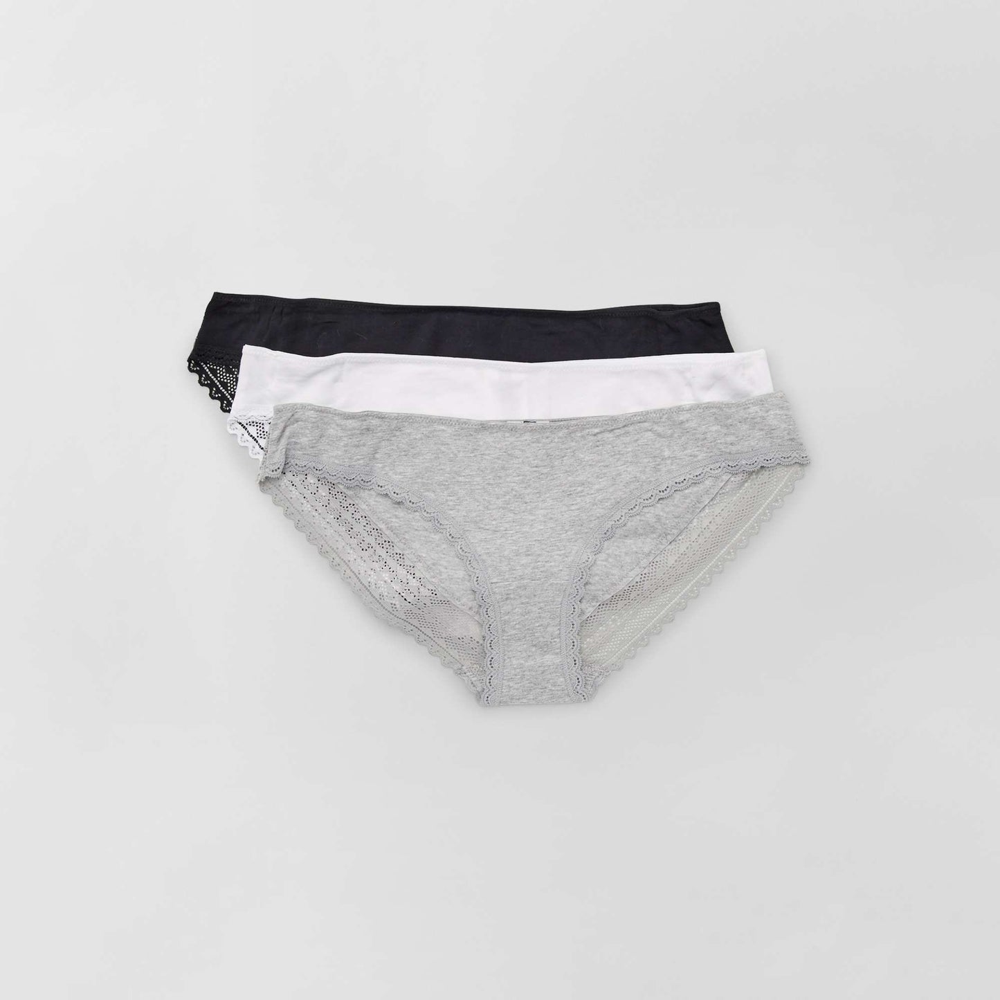 Lot de 3 culottes coton dentelle gris/blanc/noir