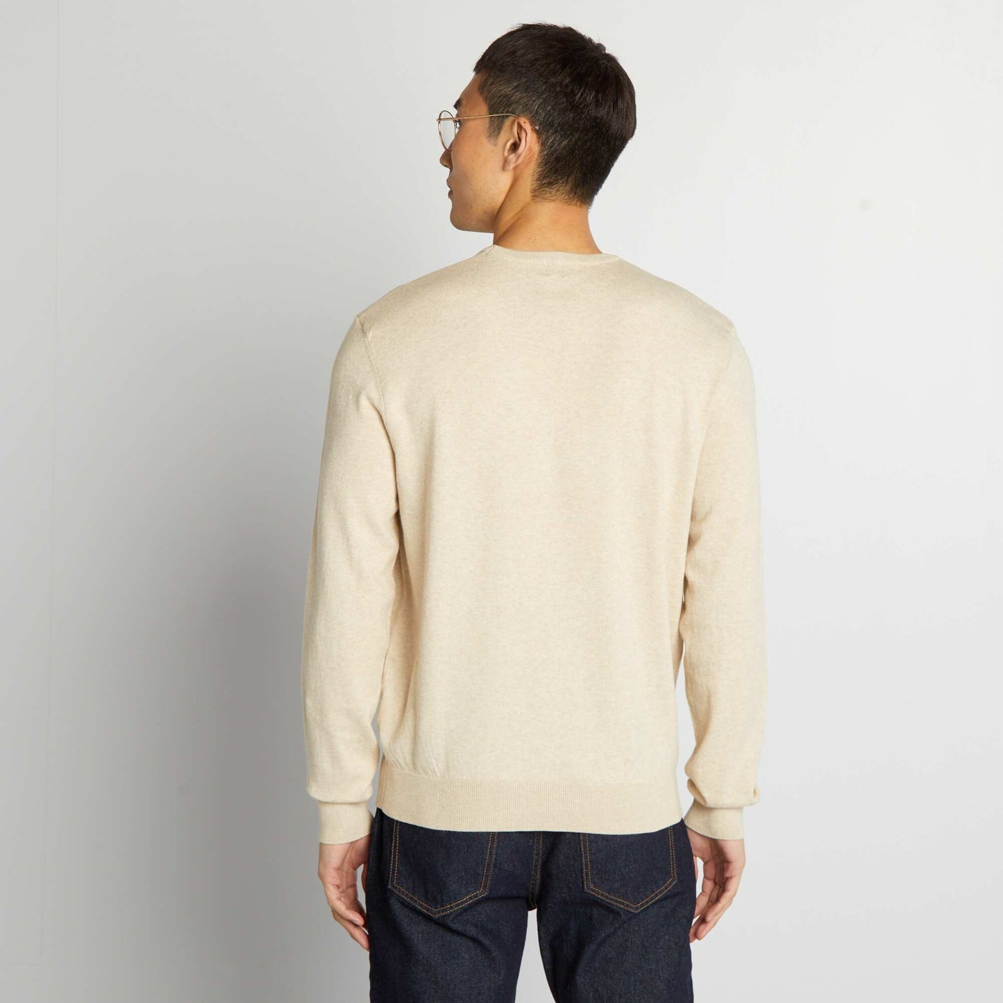 Pull uni à col rond Beige