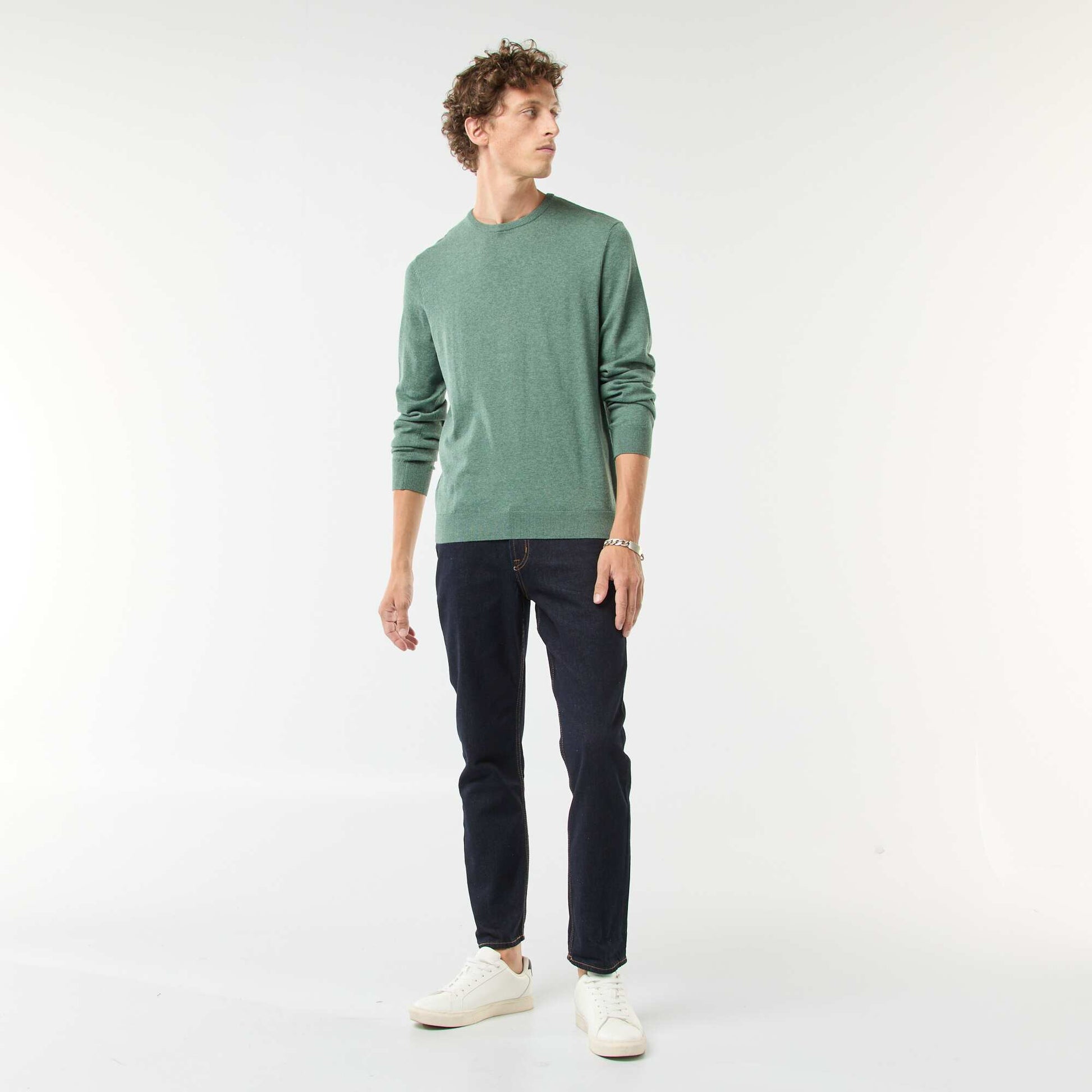 Pull uni à col rond VERT