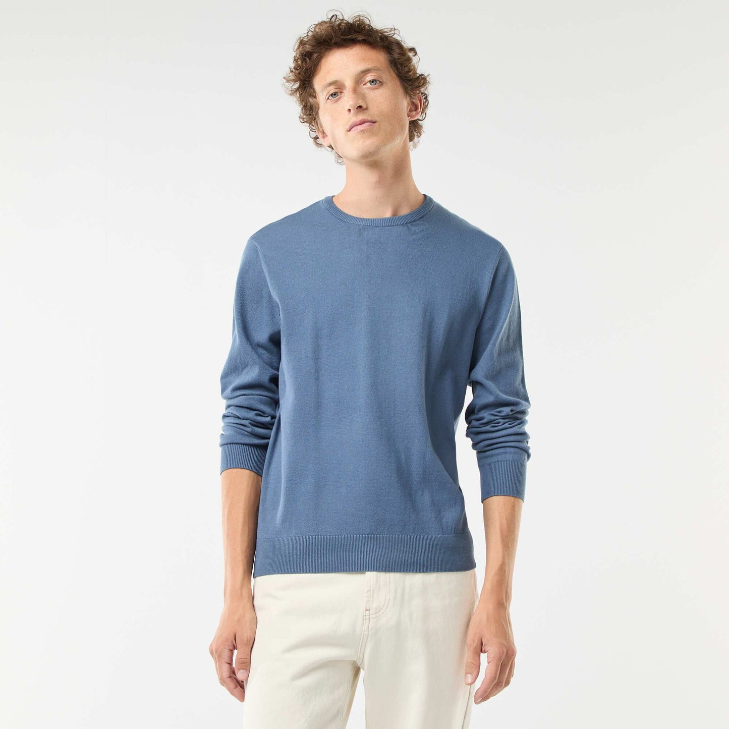 Pull uni à col rond BLEU
