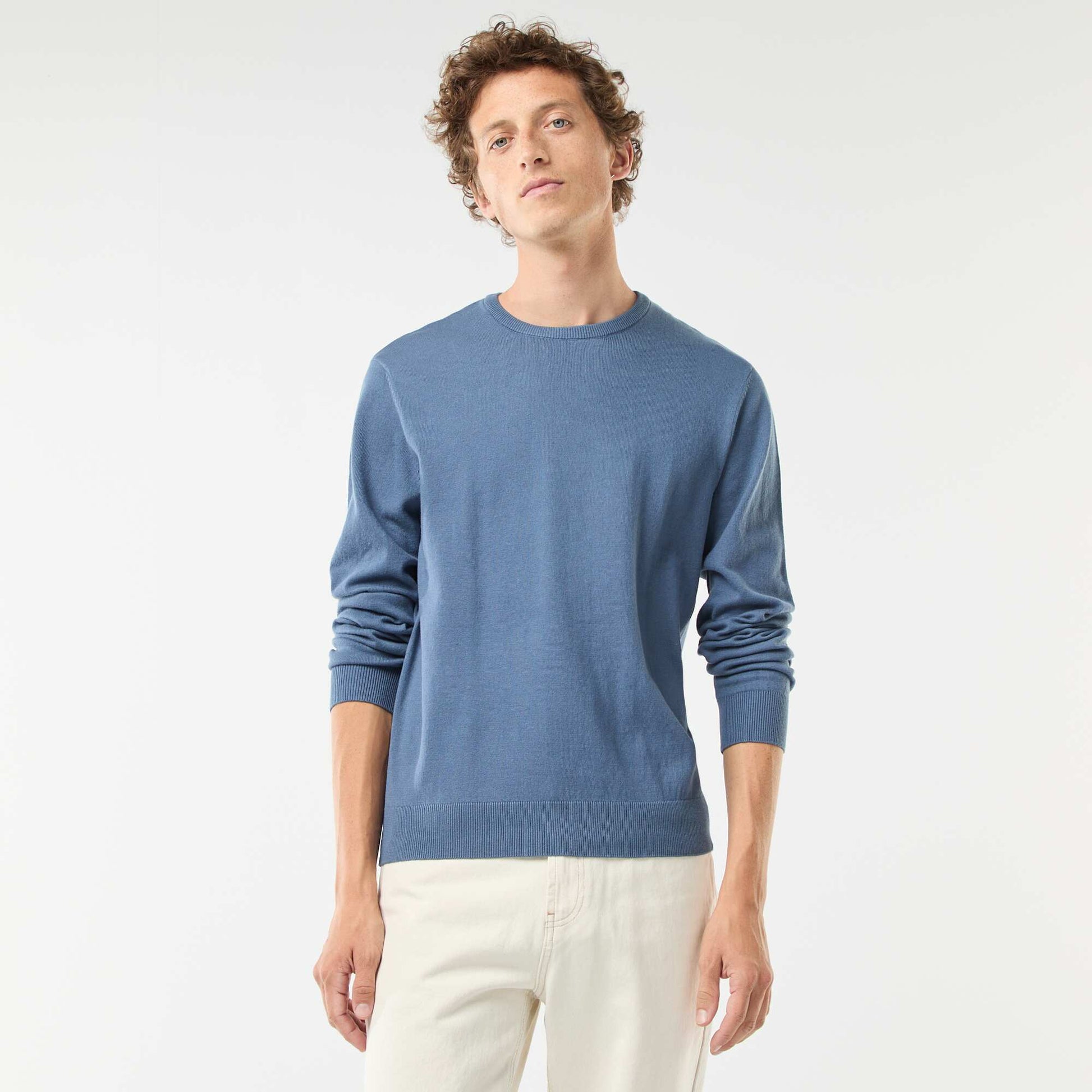 Pull uni à col rond BLEU