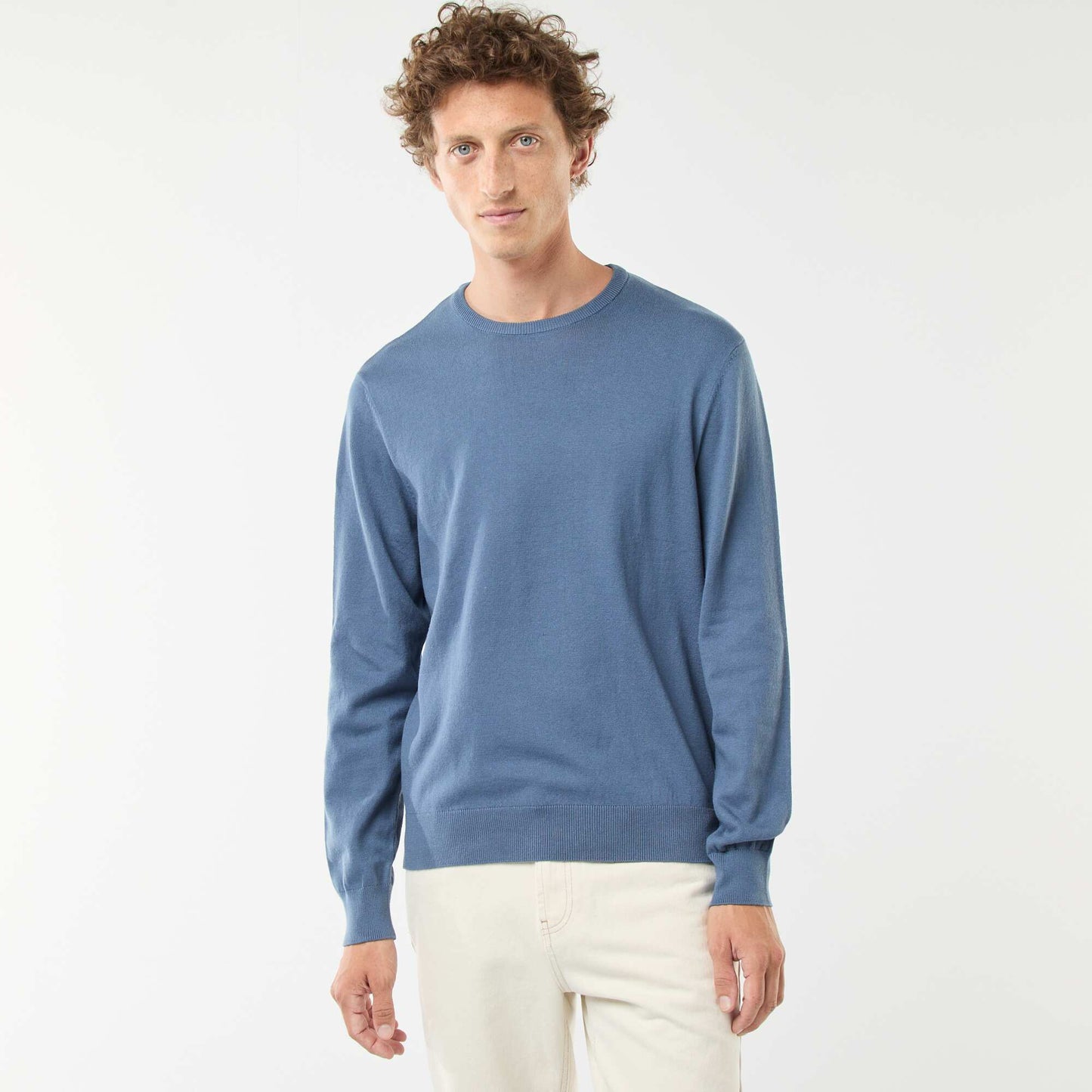 Pull uni à col rond BLEU