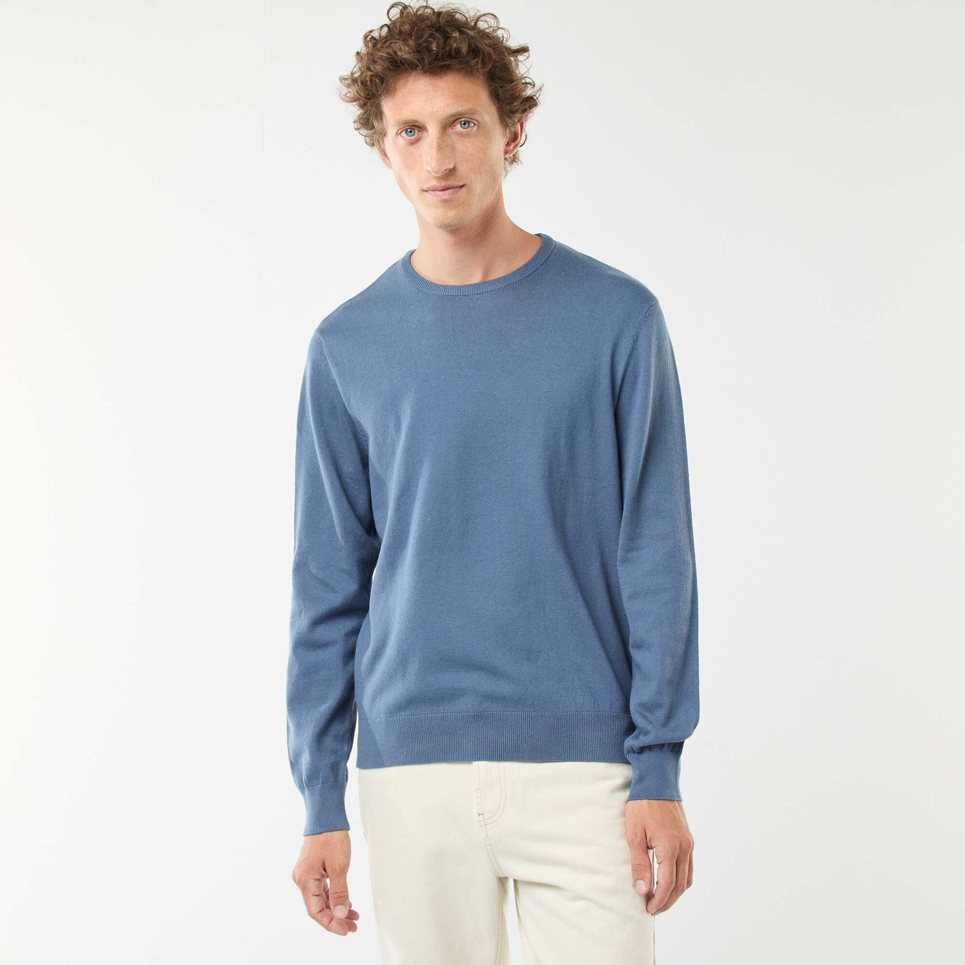 Pull uni à col rond BLEU