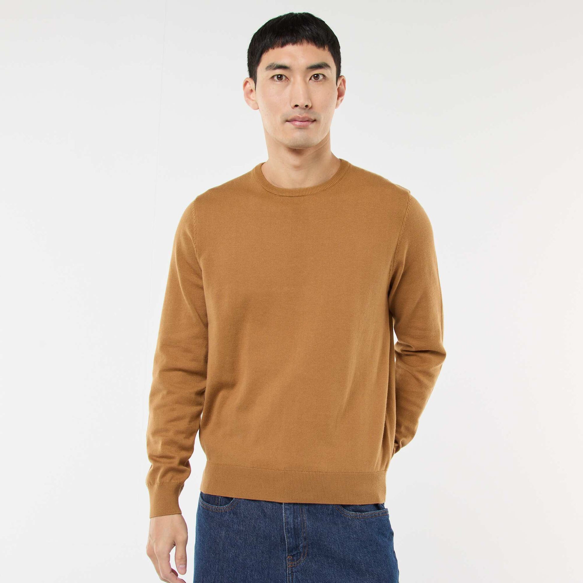Pull uni à col rond BEIGE
