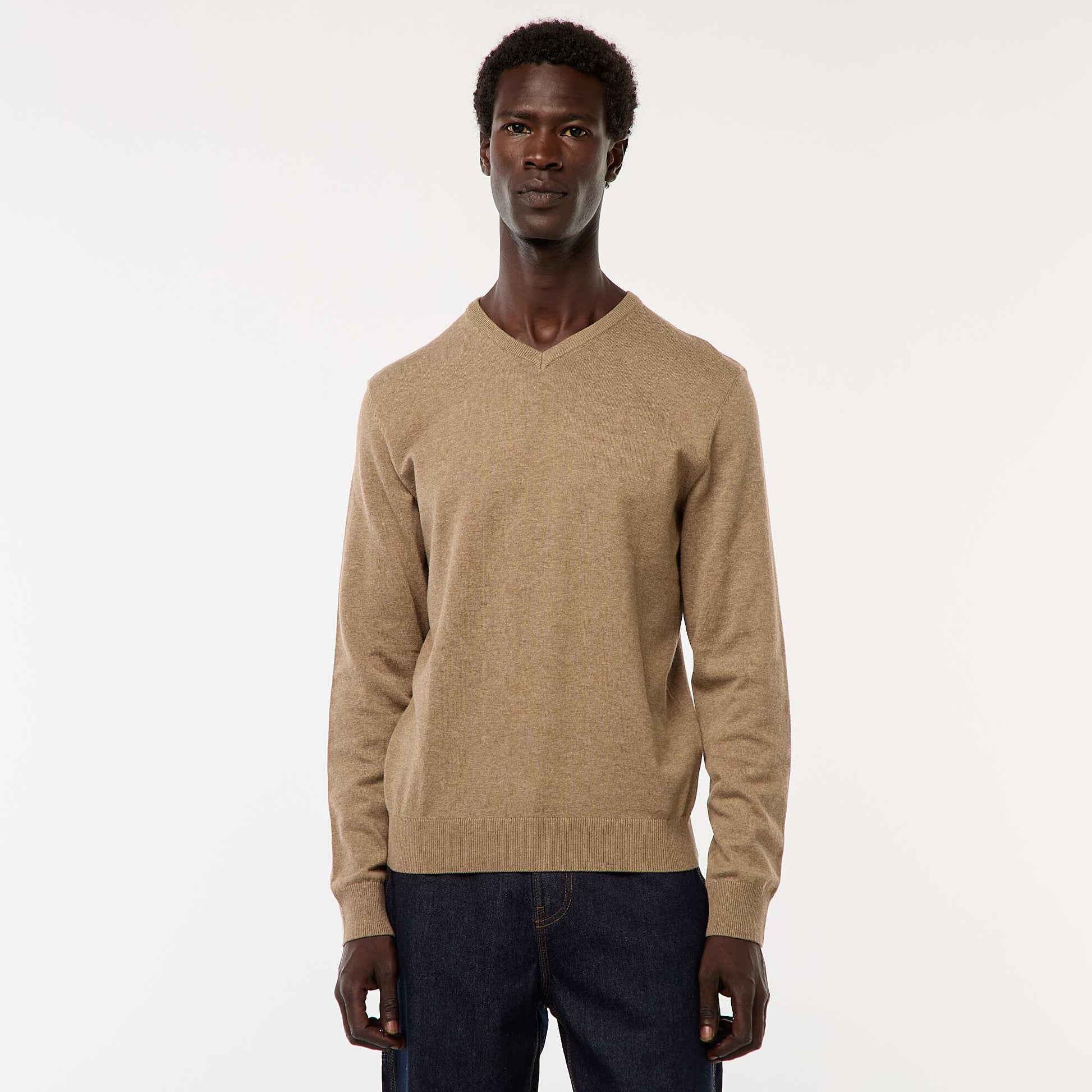 Pull basique en maille unie MARRON