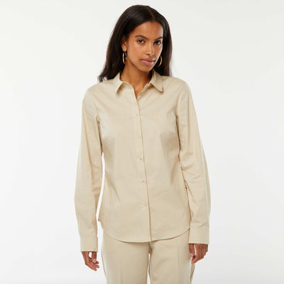 Chemise à coupe ajustée col italien BEIGE