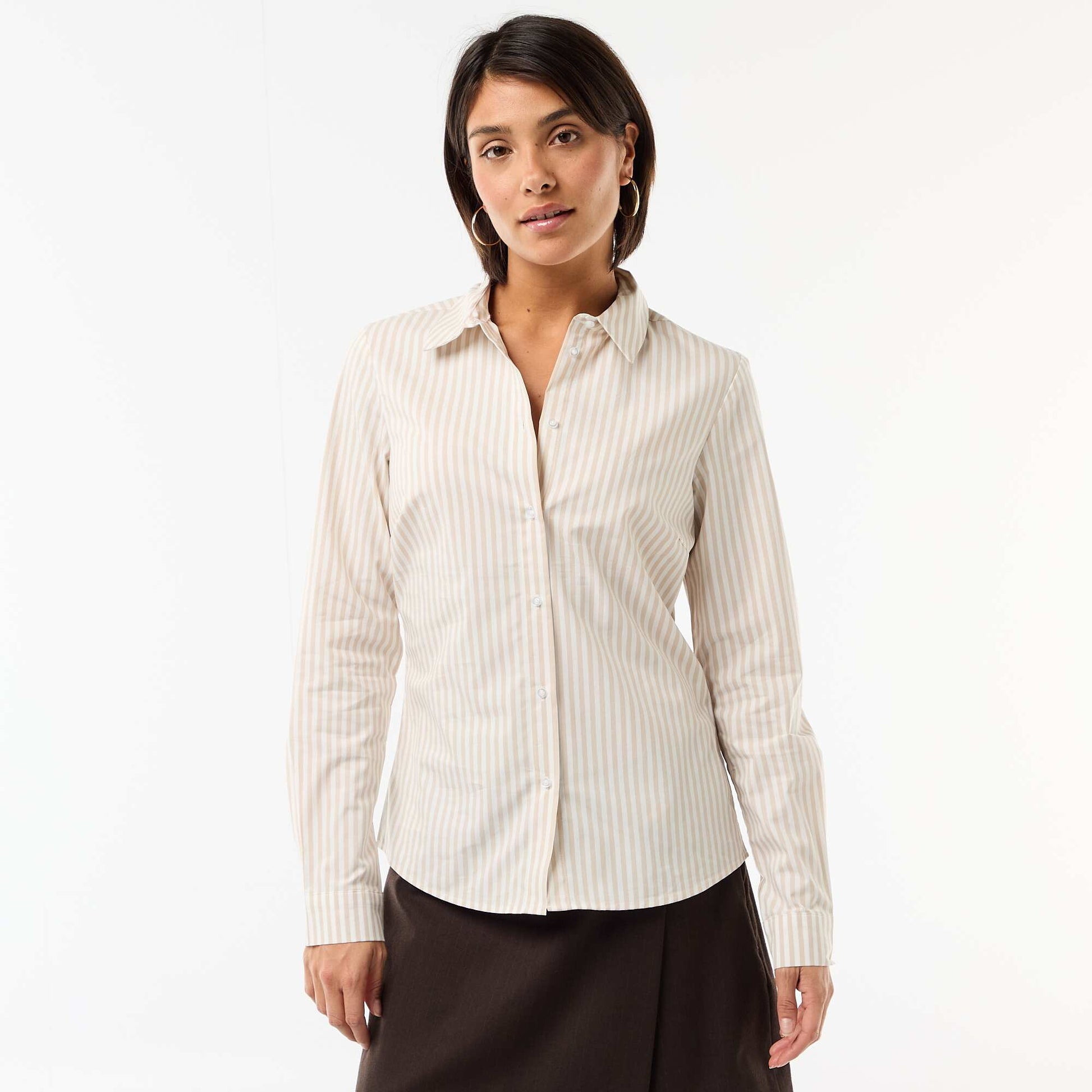 Chemise fittée col italien BEIGE