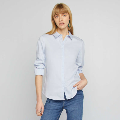 Chemise fittée col italien BLEU