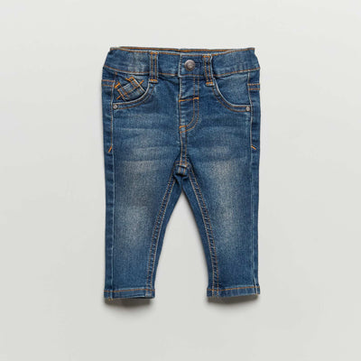 Jean slim stretch à taille ajustable Bleu foncé