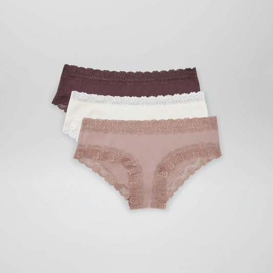 Lot de 3 shorties fines côtes écru/brun/prune