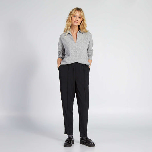 Pantalon regular en twill type jogging noir