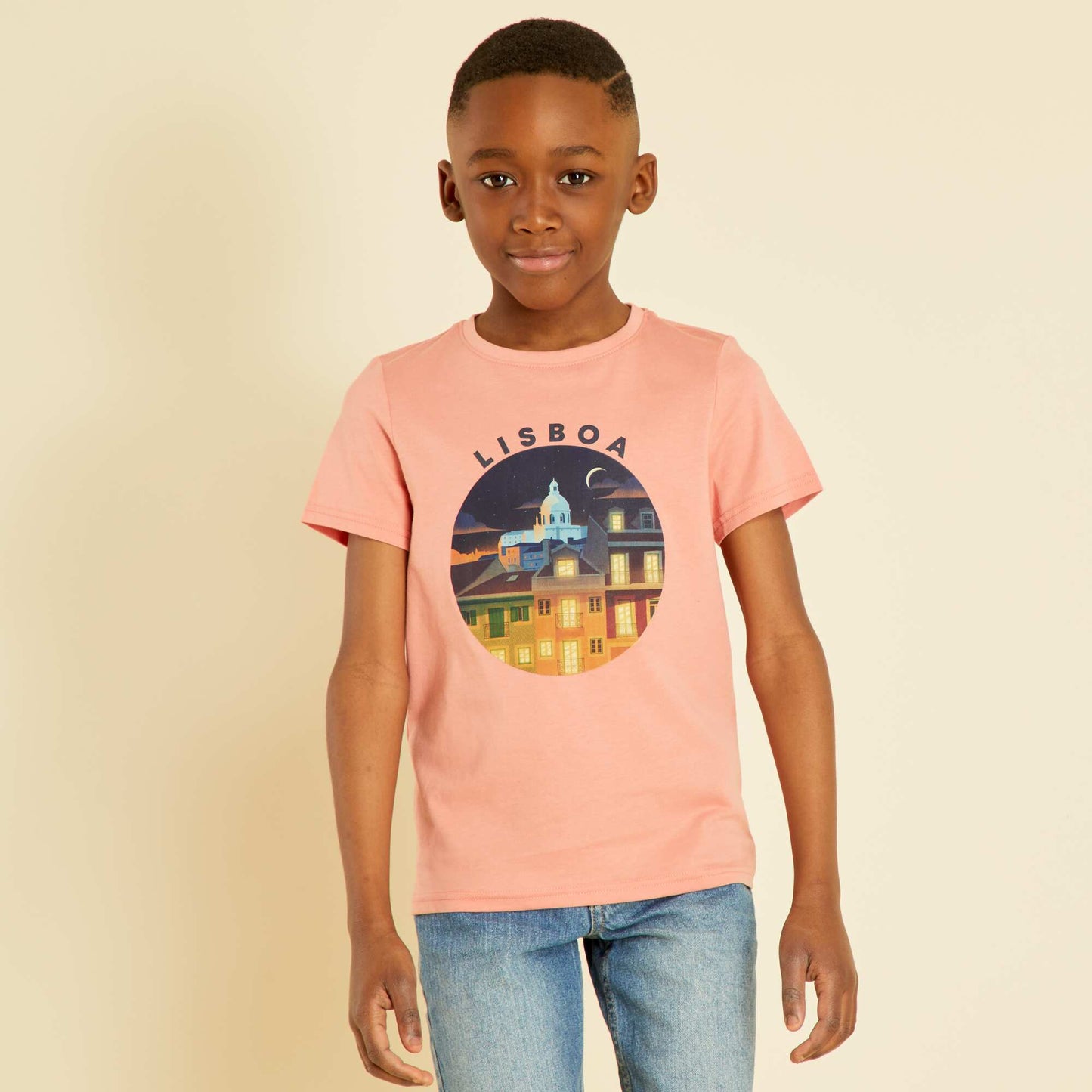 T-shirt à col rond avec imprimé - Mixte Rose orangé