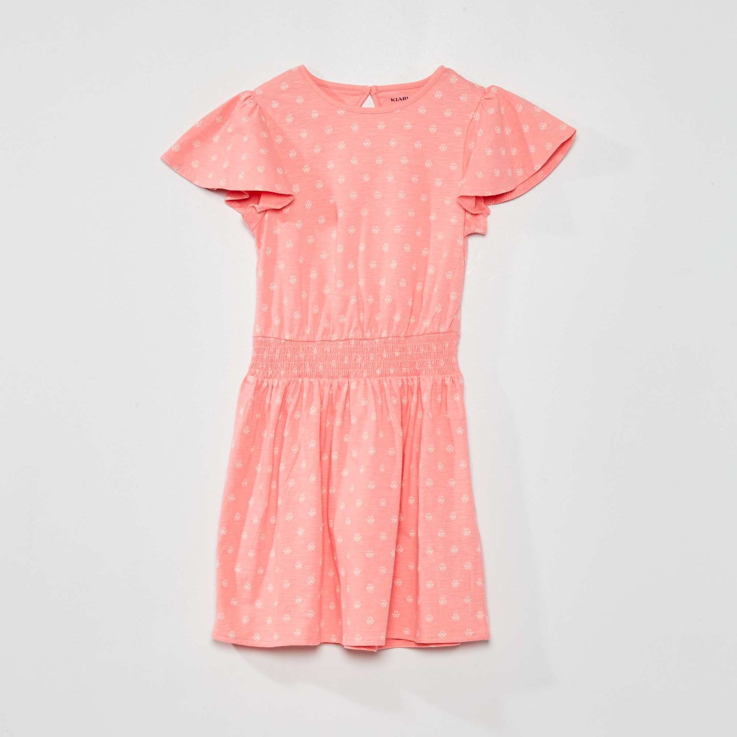 Robe imprimé à taille smockée Rose