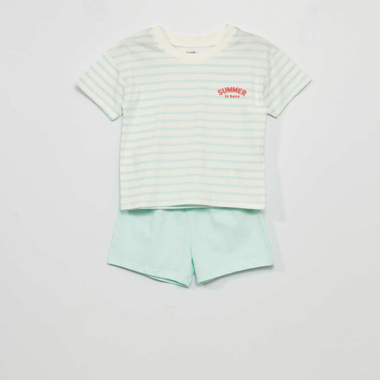 Pyjama court - broderie 'Summer' - 2 pièces Rayé bleu