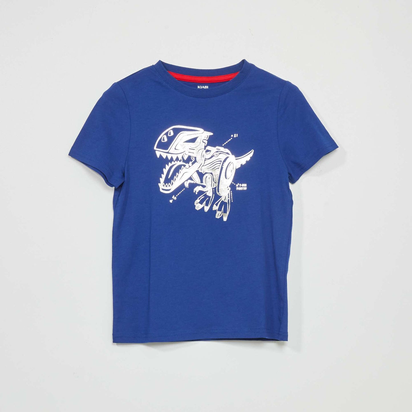 T-shirt en jersey avec imprimé en relief Bleu 'robot'